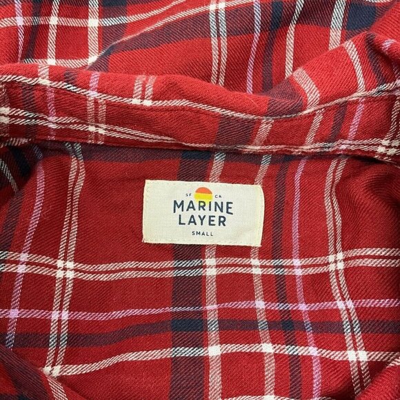 Marine Layer Abby Button Down Shirt Red Plaid Size S Long Sleeve Collared - Picture 6 of 8